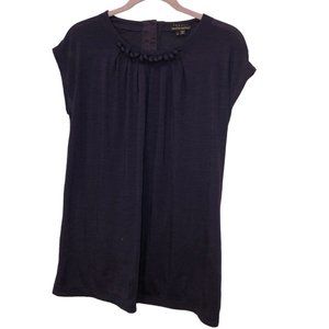 theory bergdorf goodman navy blue woven balls detail tunic top M EUC